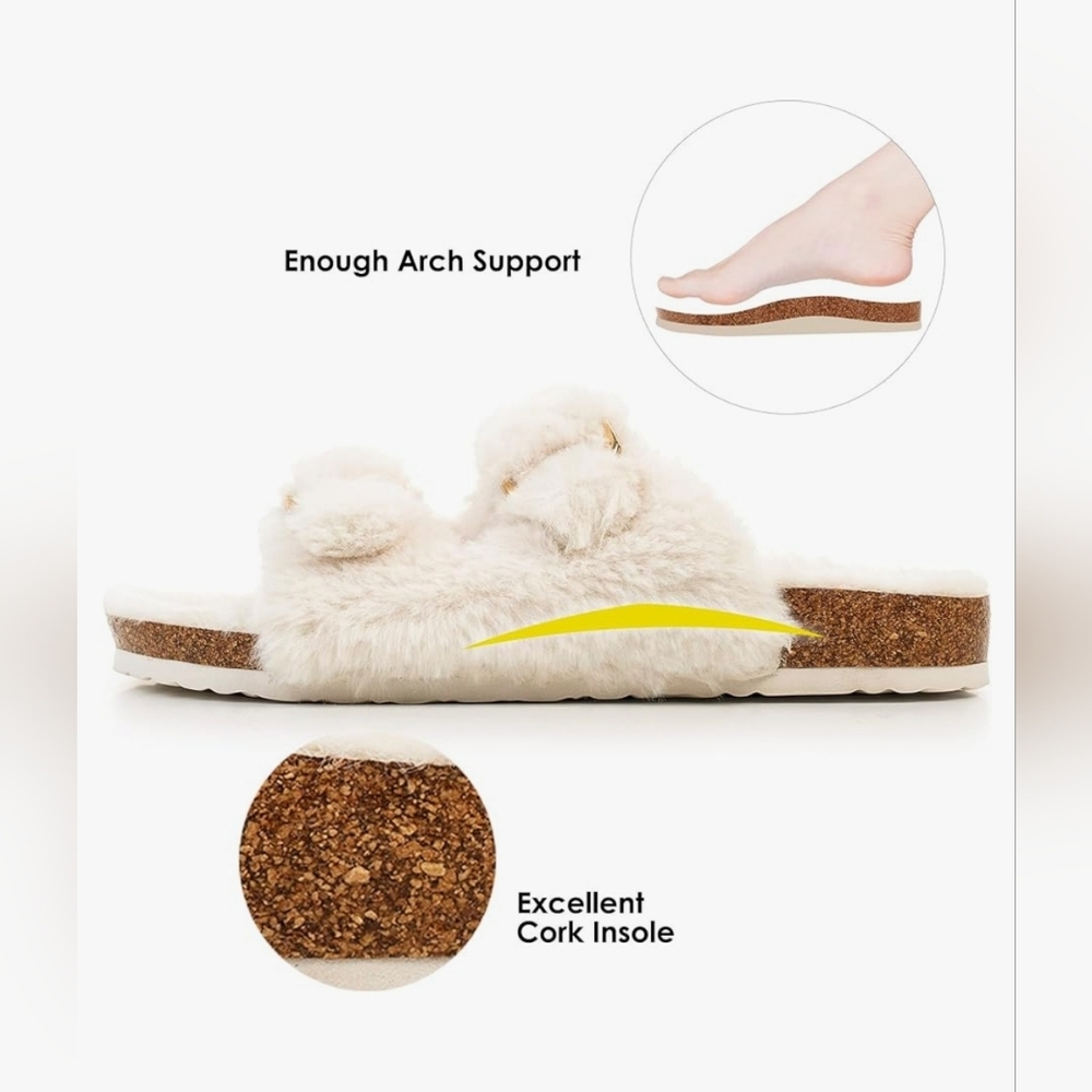 Faux Rabbit Fur Cork Slide Sandals - Picture 7 of 9